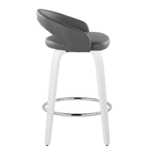 English Elm Fixed-height Swivel Counter Stools with Faux Leather Seats and Chrome Footrest Set of 2 B202S01833