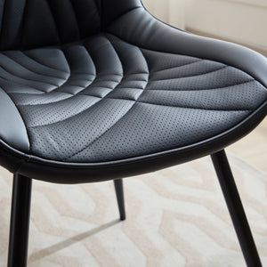 English Elm Dining Curved Back Dining Chair Set of 2 — Ergonomic Upholstered PU with Perforation, Thick Cushion, Floor-Safe Caps Black W1143P254981