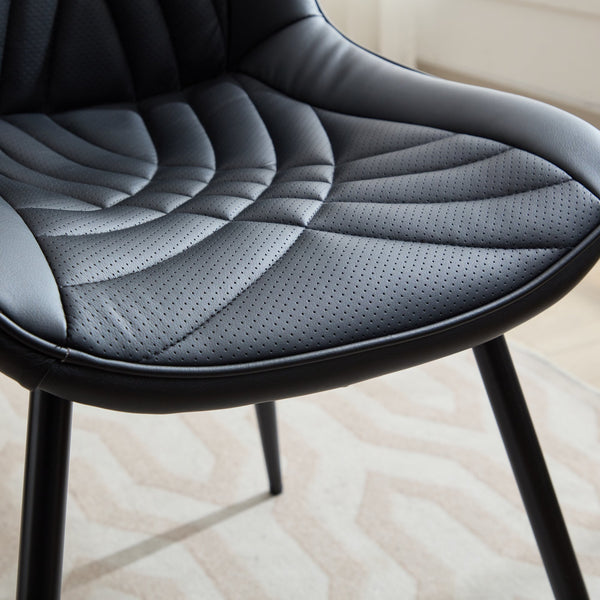 English Elm Dining Chairs Mid Century Modern Set of 2 with Curved Back Support, Perforated PU Upholstery, Cushioned Comfort and Floor-Protecting Adjustable Leg Caps Black W1143P254981