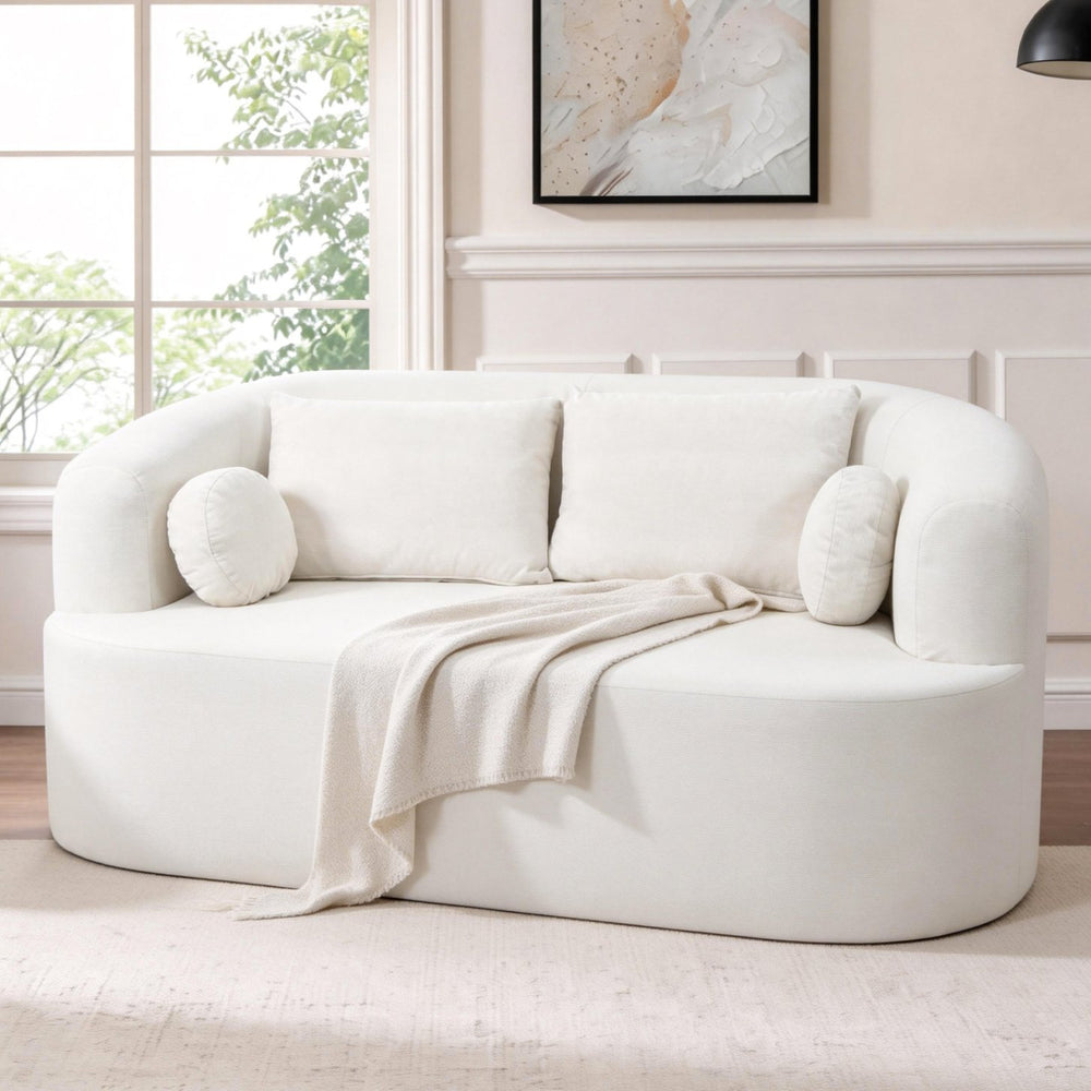 English Elm Loveseat Chenille Upholstered Sofa Compact Foam Seating for Small Apartments and Dens Beige W5385P454888