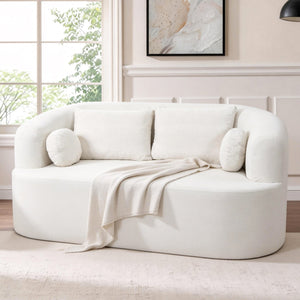English Elm Loveseat Chenille Upholstered Sofa Compact Foam Seating for Small Apartments and Dens Beige W5385P454888