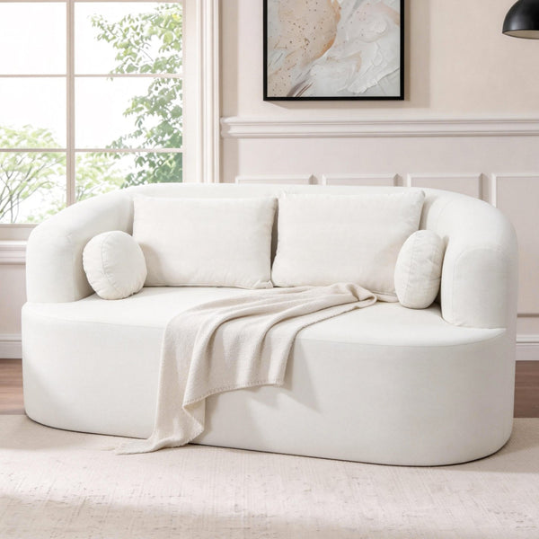 English Elm Loveseat Chenille Upholstered Sofa Compact Foam Seating for Small Apartments and Dens Beige W5385P454888