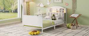 English Elm Twin Solid Wood Platform Bed with Guardrail for Kids, Low-Profile Sturdy Pine Frame, Safe Sleep Solution White 43.7 L x 16.93 W x 9.65 H W2593P337432