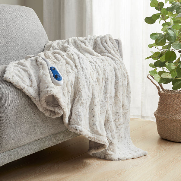 JLA Home Beautyrest - Oversized Faux Fur Heated Throw with Secure Comfort Tech, Low EMF, OEKO‑TEX, Machine Washable BR54-0911