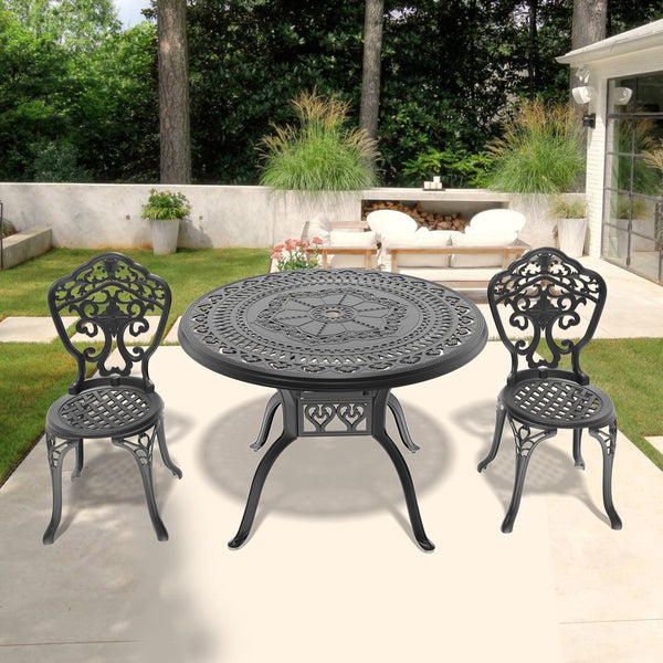 English Elm 3-Piece All-Weather Cast Aluminum Bistro Dining Set With Sleek Black Finish For Outdoor Enjoyment W1710S00213