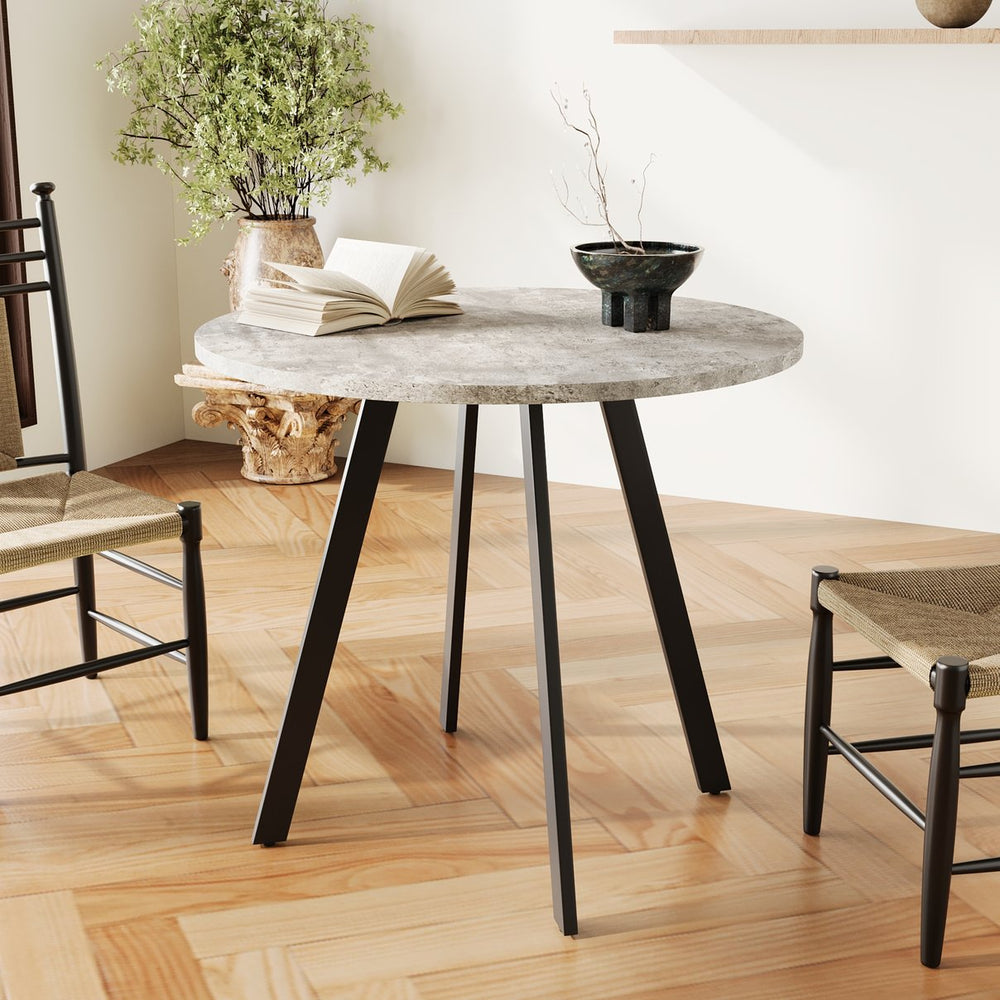 English Elm Modern Minimalist Circular Dining Table – Gray Cement Finish, Compact Design For Cafés & Offices W1727P251172