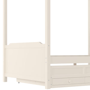 English Elm Full Bunk Bed with Trundle Bookshelf Storage Pine Frame Car Design for Kids W1580S00317