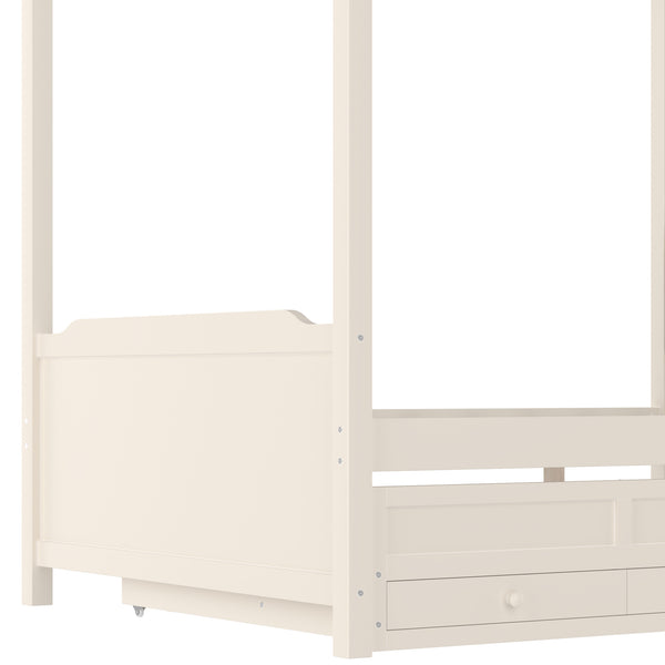 English Elm Full Bunk Bed with Trundle Bookshelf Storage Pine Frame Car Design for Kids W1580S00317