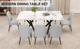 Hearth and Haven Aiden 9-Piece Dining Set with Rectangular Table and 8 Upholstered PU Chairs, Light Grey and White W1151S00975