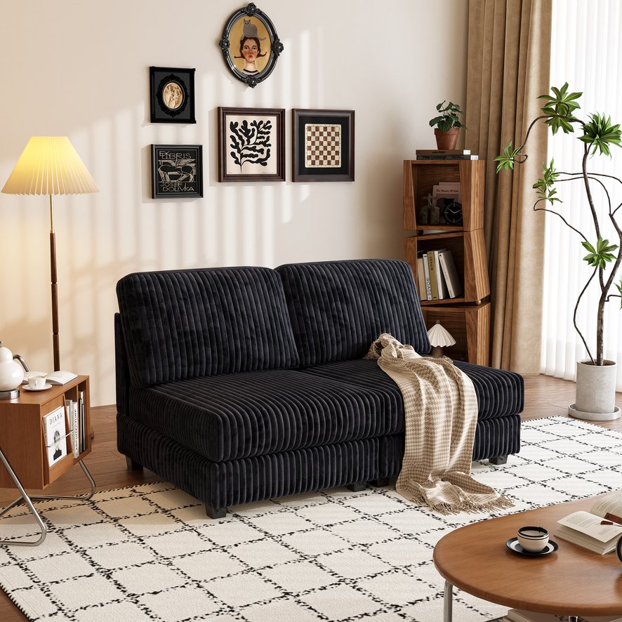 English Elm Double-seater Corduroy Sofa Solid Wood Frame Foam Cushions Cozy Living Room Loveseat W1793P305934