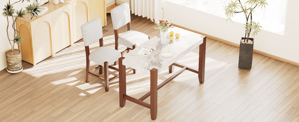 English Elm 3-Piece Faux Marble Counter Height Dining Set for 2 — Mid-Century Chairs, Rubberwood Legs, Easy-Clean Finish N752S001086A