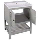 English Elm [Video] 24" Grey Modern Sleek Bathroom Vanity Elegant Ceramic Sink With Solid Wood Frame Open Style Shelf (Old Sku: Jl000004Aae)