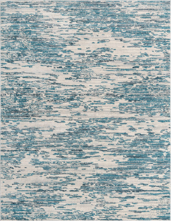 Unique Loom Oasis Water Machine Made Abstract Rug Blue, Navy Blue/Ivory 8' 0" x 10' 0"