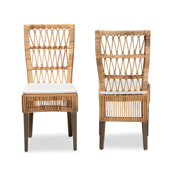 English Elm Modern Boho Rattan Rod Dining Chair Set of Two with Crisscross Base for Casual Spaces B2750P420348