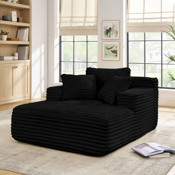English Elm Living Compressed Chaise Lounge Foam Sofa Bed with Plush Corduroy Upholstery, Deep Seat Cloud Comfort Black W1413P298040
