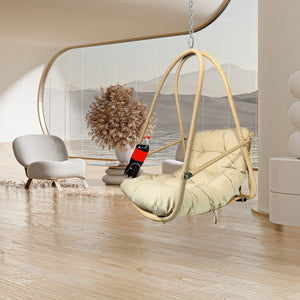 English Elm Swing Egg Chair With Stand - Indoor/Outdoor Wicker Rattan Hanging Basket With Cushion & Cup Holder W2707P296437-GIGA