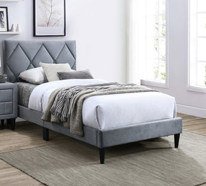 English Elm Twin Velvet Upholstered Bed with Adjustable Headboard, Diamond Tufted Design & 12-Slat Support System Grey 46 L x 29 W x 6 H B011P190162