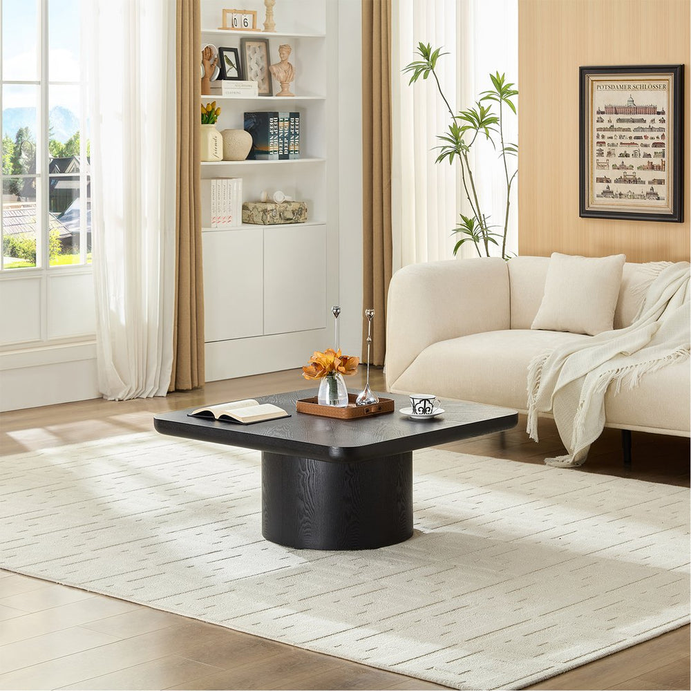 English Elm Square Herringbone Parquet Veneer Coffee Table Low Profile Contemporary Living Room Black W2085P384785
