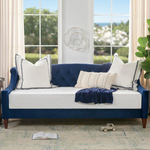 English Elm Lucy Upholstered Button Tufted Sofa Bed, Navy Blue Velvet