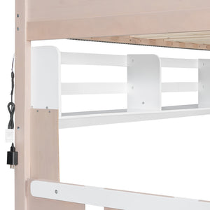 English Elm Twin Castle Bunk Bed with Led Lighting Built-in Shelf and Storage Drawers for Kids White LT000158AAK