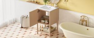 English Elm 20-inch French Style Bathroom Vanity with Integrated Ceramic Sink, Carved Accents & Soft-Close Door Cream White N710P330975Y
