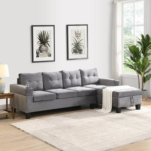 English Elm Sectional PU Sofa Set with L-Chaise, Built-In Cup Holders, Thick Foam Cushions, Modern 4-Seater Comfort Grey 60.62 L x 29.52 W x 13.78 H W2297S00017