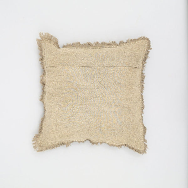 English Elm Stonewashed Linen Throw Pillow - Artisan Handworked Edges & Fringe, 22" X 22" - Boho Chic Accent B346P321243-GIGA