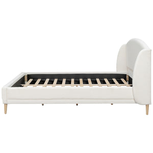 English Elm Queen Boucle Upholstered Wingback Platform Bed Rounded Frame for Modern Bedroom N757Q246186W-1
