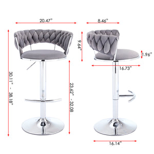 English Elm Set of 2 Velvet Bar Stools with Chrome Base Swivel Height Adjustment Plush Cushion Modern Comfort Grey W1249P247730
