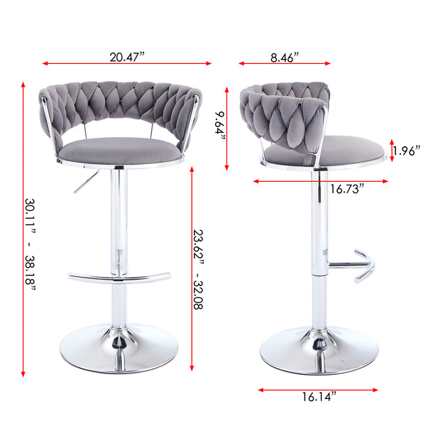 English Elm Set of 2 Velvet Bar Stools with Chrome Base Swivel Height Adjustment Plush Cushion Modern Comfort Grey W1249P247730
