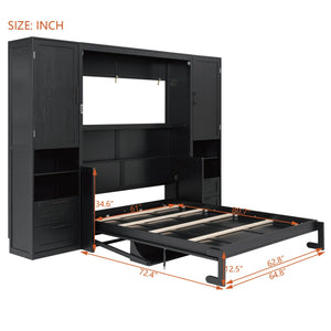English Elm Queen Murphy Fold Down Wall Bed with Wardrobe Drawers and Shelves for Guest Rooms LP000909AAB