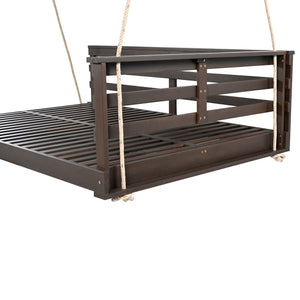 English Elm TOPMAX Acacia Wood Porch Swing Bed with 96" Hemp Ropes, Open-Side Minimalist Patio Lounger, 350lb Capacity Brown N717P265860D