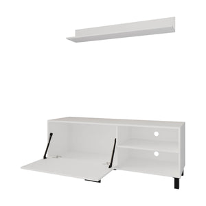 English Elm White TV Stand Compact 1-Door with Open Storage, Pneumatic Height Adjustment, Crisp White Finish and Timeless Design B062P323170