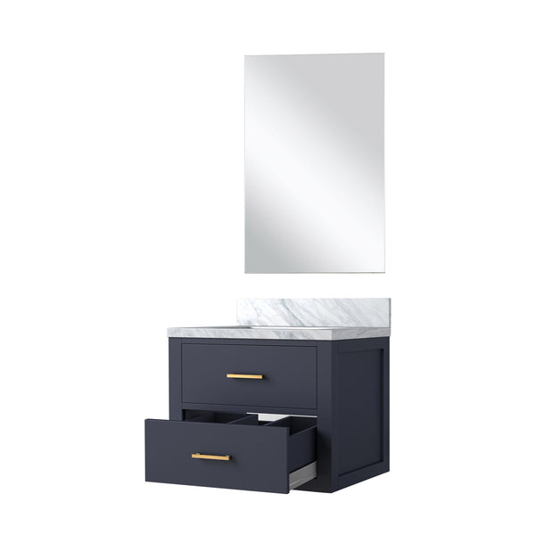 English Elm Blue Compact Single Bath Vanity Set With Acrylic Countertop & Frameless Mirror For Small Spaces B2731S01420