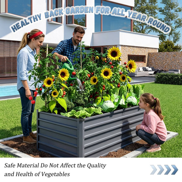 English Elm 6x3x1ft Galvanized Steel Raised Garden Bed Rust Proof Outdoor Planter for Vegetables W3213P464145