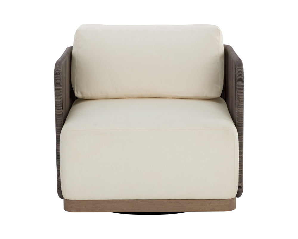 Sunpan Ravenna Swivel Armchair - Durable Outdoor Comfort with Teak Wood Base & UV-Resistant Cushions