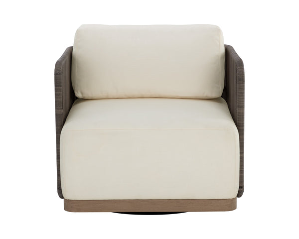 Sunpan Ravenna Swivel Armchair - Durable Outdoor Comfort with Teak Wood Base & UV-Resistant Cushions