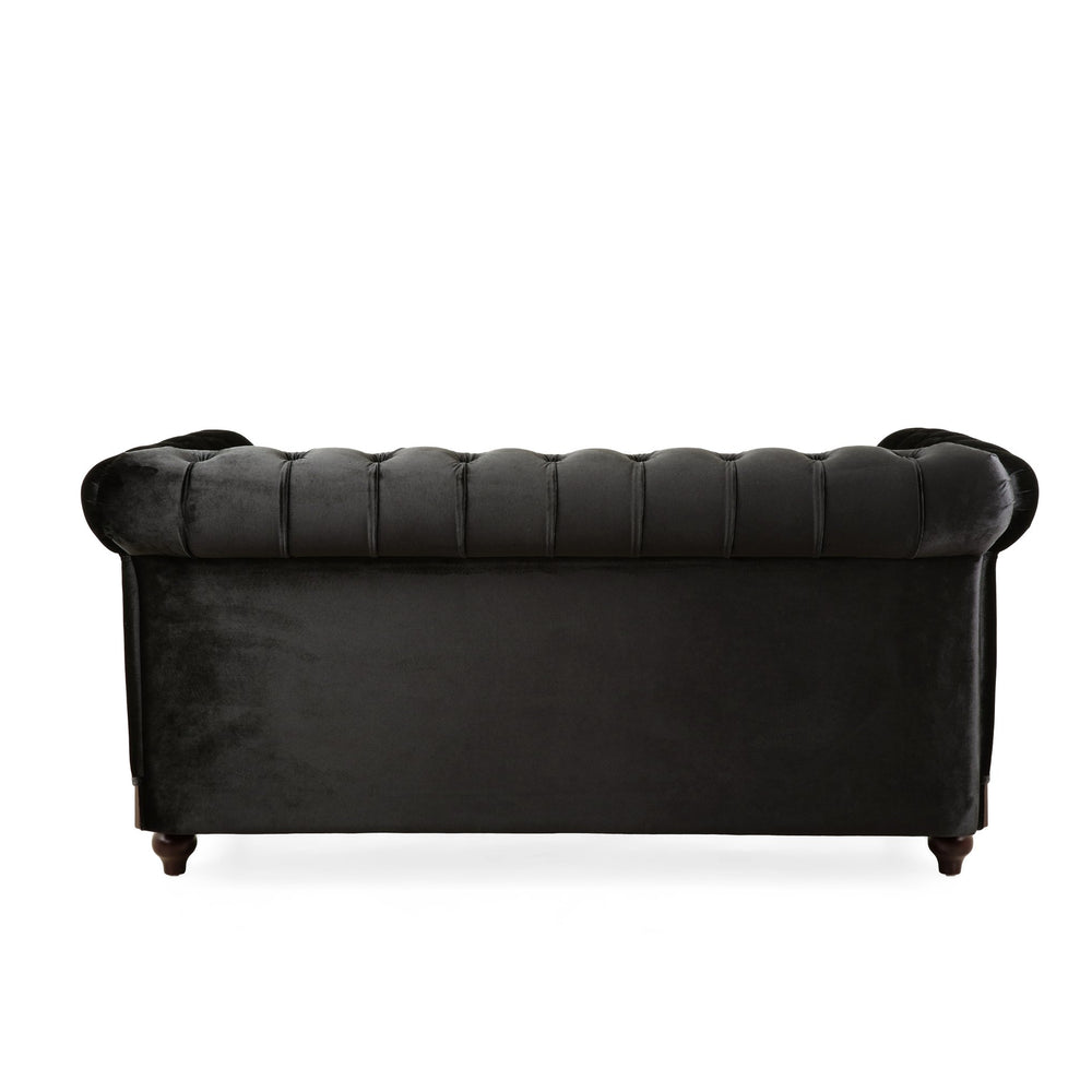 English Elm Christopher Knight Home® - VIVALUX Chesterfield Velvet Loveseat Sofa with Rolled Arms Tufted Buttons Plush 2-Seater Comfort 59.4" Black N762P178705B
