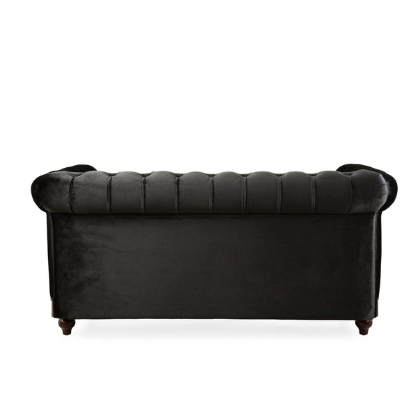 English Elm Christopher Knight Home® - VIVALUX Chesterfield Velvet Loveseat Sofa with Rolled Arms Tufted Buttons Plush 2-Seater Comfort 59.4" Black N762P178705B