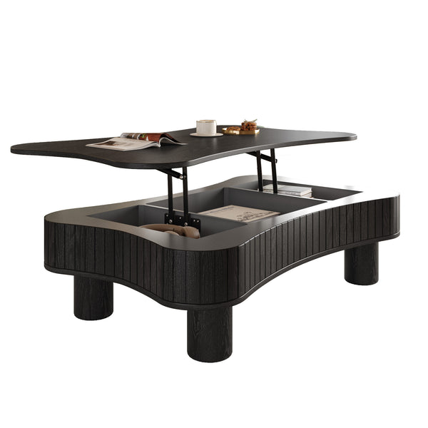 English Elm Lift Top Coffee Table with Fluted Panels Hidden Storage and Hydraulic Rise for Living Rooms W1445P317474
