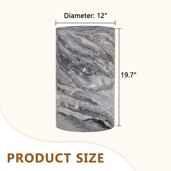 English Elm Simple Marble Textured Cylindrical Side Table Mdf Stone Look Accent for Modern Interiors W1151P291448