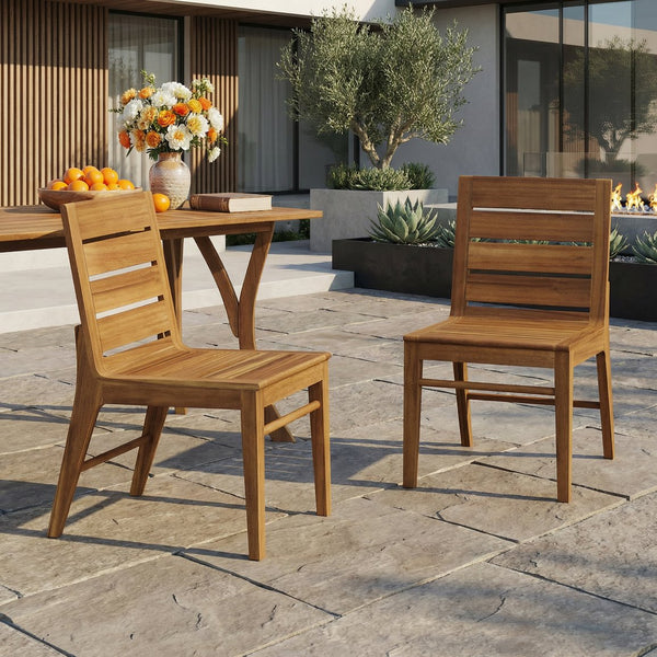 English Elm Outdoor Acacia Wood Patio Dining Chairs Set of 2 Teak Slatted Ergonomic Garden Seating N773P355906T