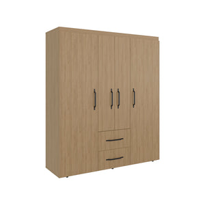 English Elm Armoire Elma Petunia Six Leg Wardrobe with Rods Shelves and Drawer Storage Beige B092S00301