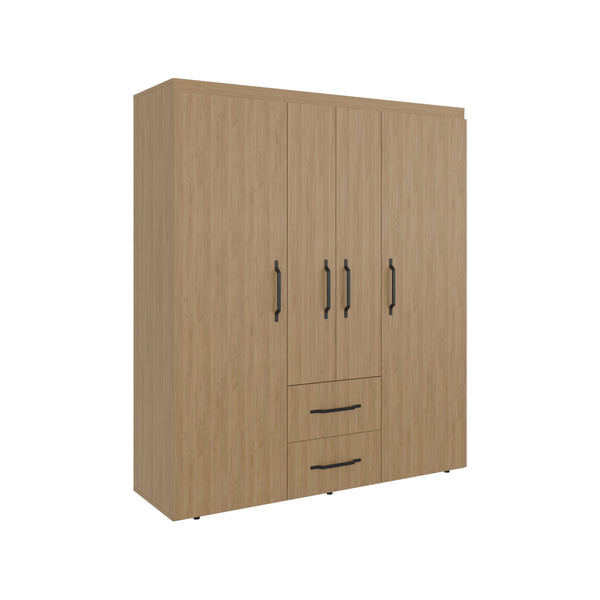 English Elm Armoire Elma Petunia Six Leg Wardrobe with Rods Shelves and Drawer Storage Beige B092S00301