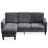 English Elm Modern Design Chenille 3 Seat L-Shape Sectional Sofa With Storage Chaise For Apartment, Studio, Office,Living Room,L Shape-Dark Grey