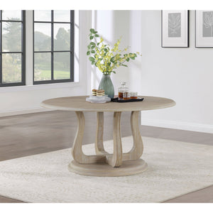English Elm Verdugo Elegant Whitewashed Round Dining Table with Curvy Pedestal Base, Half-Convex Edge, Compact Chic B062P358470