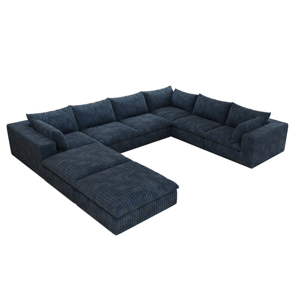 English Elm 157.6" Corduroy Modular Cloud Sofa Feather Fill Deep Lounge Seating for Living Room Blue W2824S00158