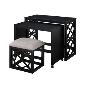 English Elm Desks 3-Piece Set with Rolling Small Desk, Upholstered Stool & Large Stationary Desk for Compact Workspaces Black 38.5 L x 21.5 W x 17.5 H B011P287465