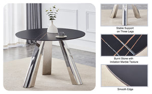 English Elm Table Set - Modern 42-Inch Round Dining Table With 6 Stylish White Chairs & Stainless Steel Legs W2920S00016-GIGA