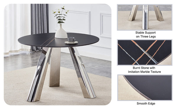 English Elm Table Set - Modern 42-Inch Round Dining Table With 6 Stylish White Chairs & Stainless Steel Legs W2920S00016-GIGA